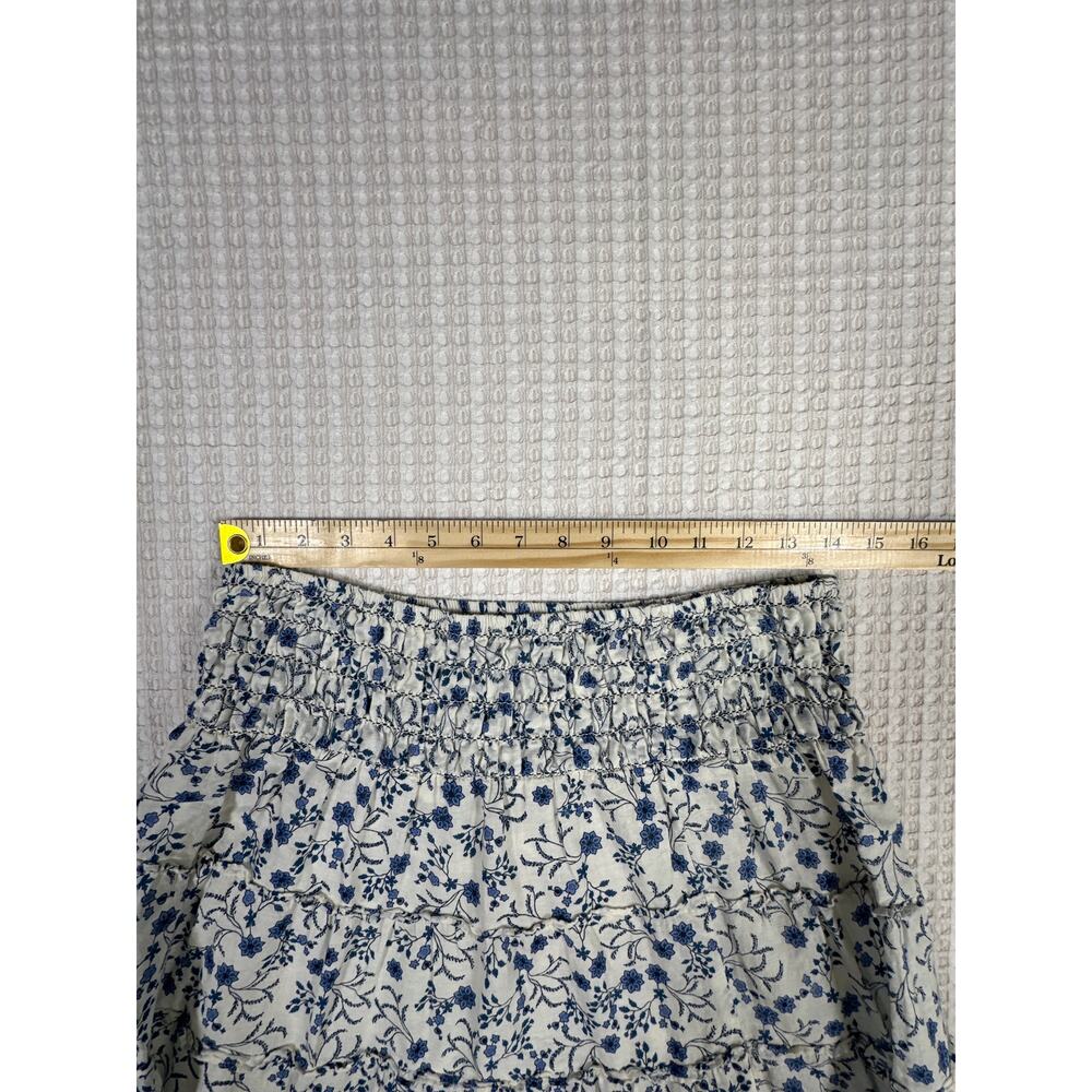 Floral Tiered Mini Skirt Blue White Cottagecore Boho Smocked Waist Cute size L - Picture 4 of 6